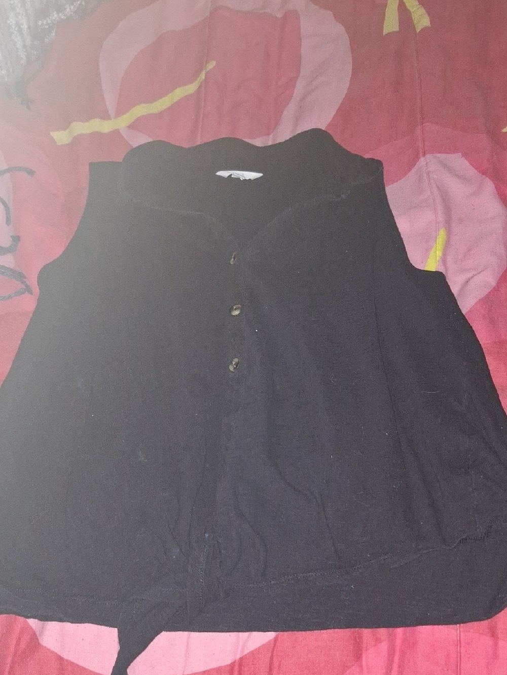 Time and Tru Black Sleeveless Top with Button Placket